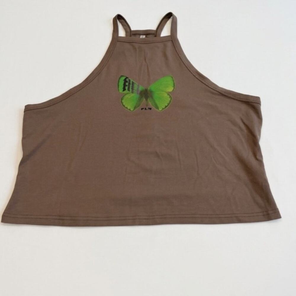 Fabletics Live-In Halter Tank Top 4X Willow Bark Brown Butterfly Plus Size